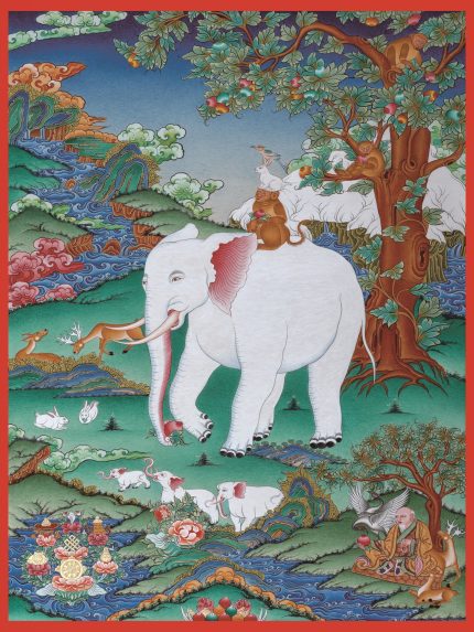 Thousand-Year Xizang,china Auspicious Totem・Four Harmonious Friends Thangka | Hand-Painted One-Of-A-Kind Masterpiece by Kuan Ta Cai Rang