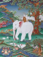 Thousand-Year Xizang,china Auspicious Totem・Four Harmonious Friends Thangka | Hand-Painted One-Of-A-Kind Masterpiece by Kuan Ta Cai Rang - Image 3