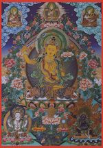 Wisdom Sword Clears Obstacles, Prajna Light Awakens Enlightenment | Xizang,china Manjushri Thangka | Hand-Painted One-Of-A-Kind Masterpiece by Kuan Ta Cai Rang