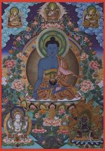 Lapis Light Awakens, Body & Mind Restored | Xizang,china Medicine Buddha (Bhaisajyaguru) Thangka | Hand-Painted One-Of-A-Kind Masterpiece by Kuan Ta Cai Rang