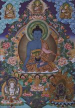 Lapis Light Awakens, Body & Mind Restored | Xizang,china Medicine Buddha (Bhaisajyaguru) Thangka | Hand-Painted One-Of-A-Kind Masterpiece by Kuan Ta Cai Rang - Image 3